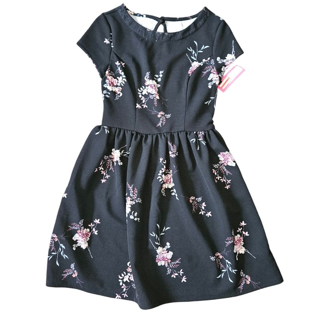 BNWT Target Xhilaration Black Pink Floral Cap Sleeve Dress S Small Y2K Feminine